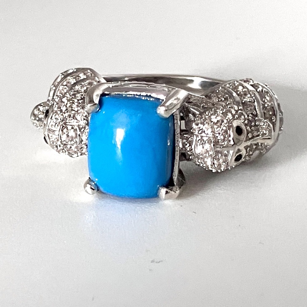 Ceruleite Seahorse Ring in Sterling Silver